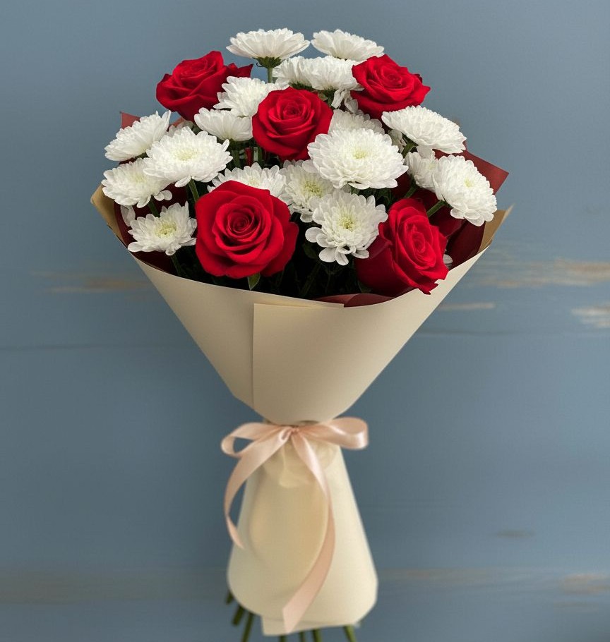 Букет цветов из: Розы и Хризантемы в Ивановской