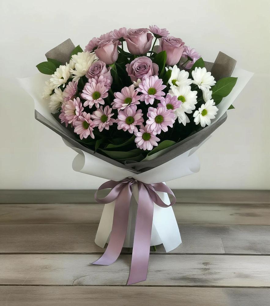 Букет цветов из: Хризантемы и Розы в Ивановской