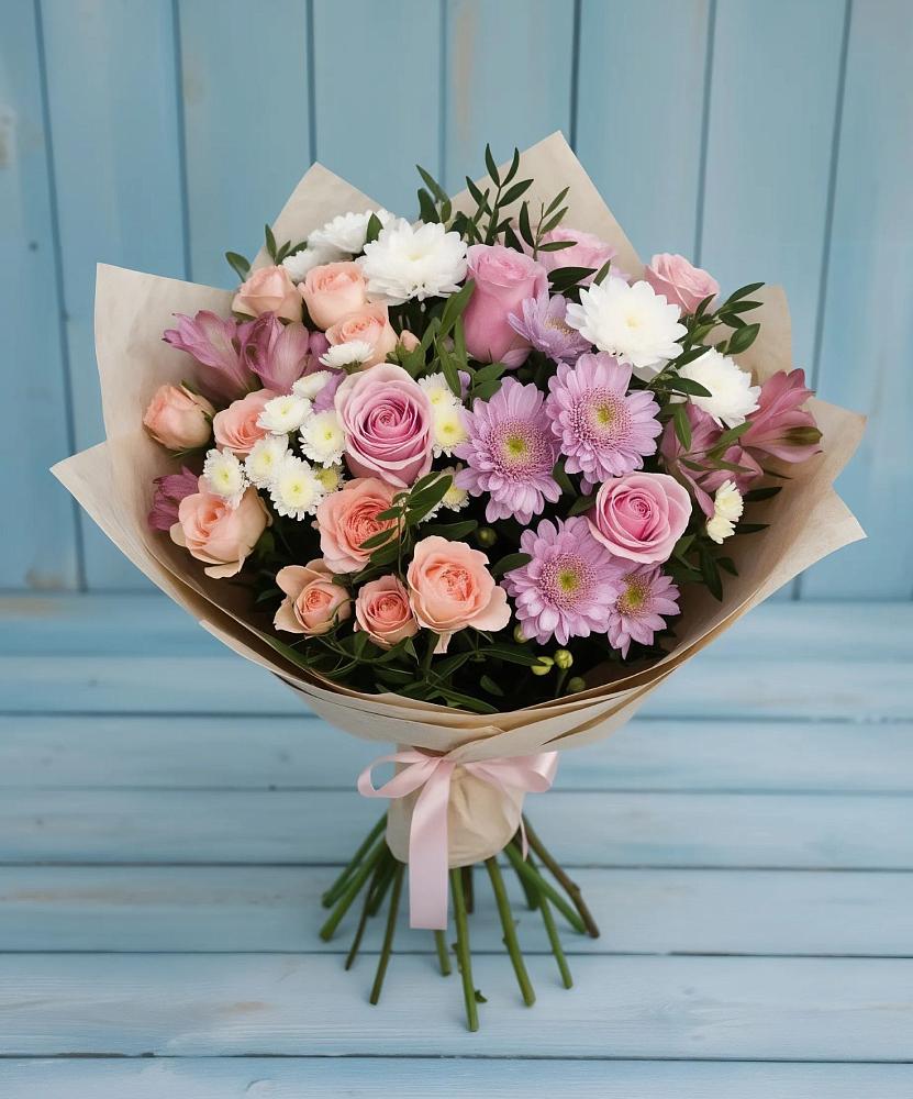 Букет цветов из: Хризантемы, Розы и Альстромерии в Ивановской