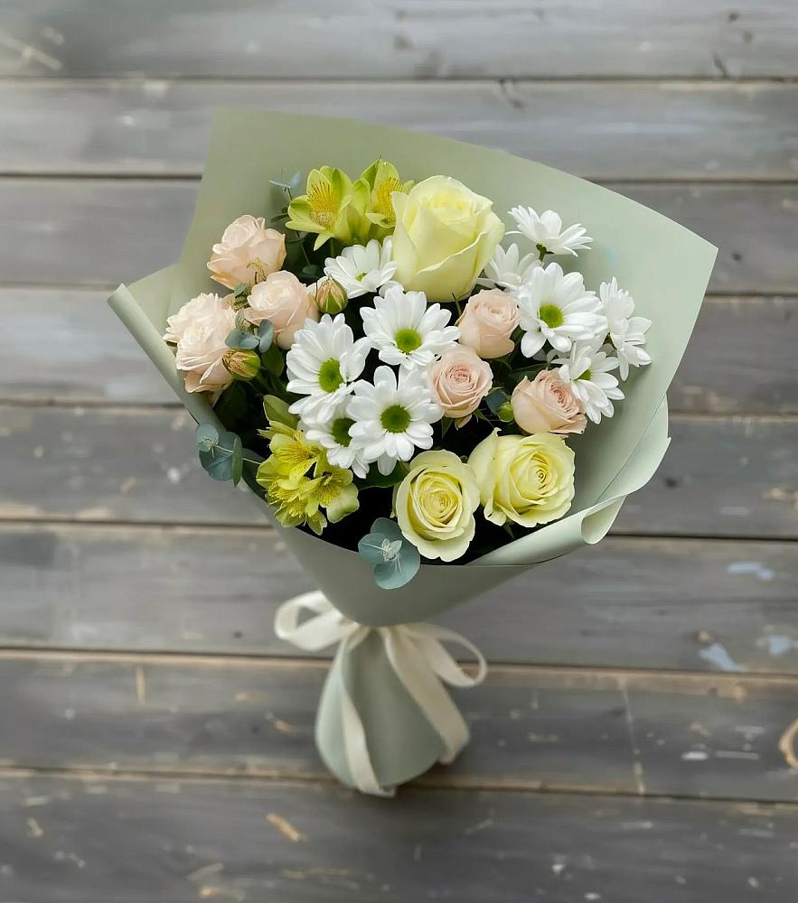 Букет цветов из: Альстромерии, Розы и Хризантемы в Ивановской