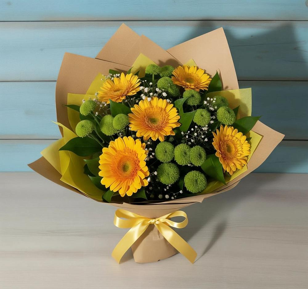 Букет цветов из: Герберы и Хризантемы в Ивановской