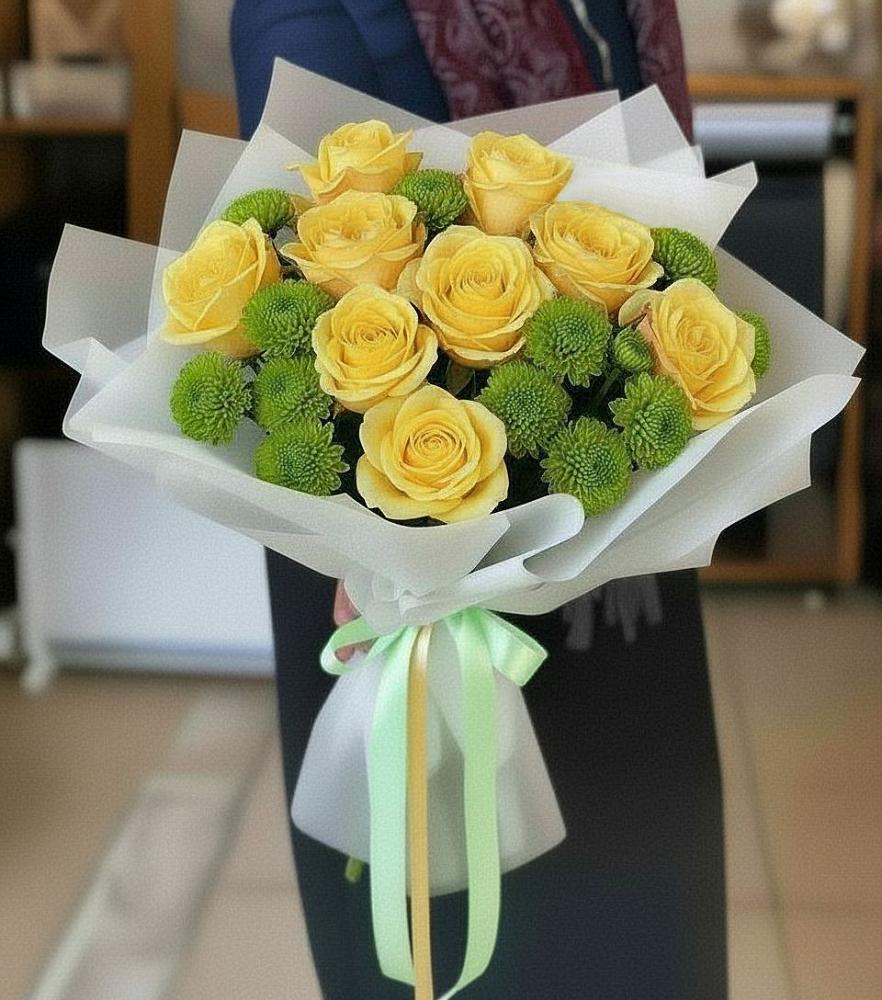 Букет цветов из: Хризантемы и Розы в Ивановской