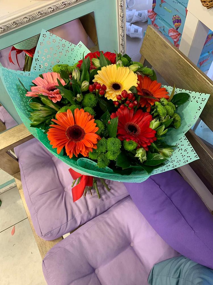 Букет цветов из: Герберы, Хризантемы и Альстромерии в Ивановской