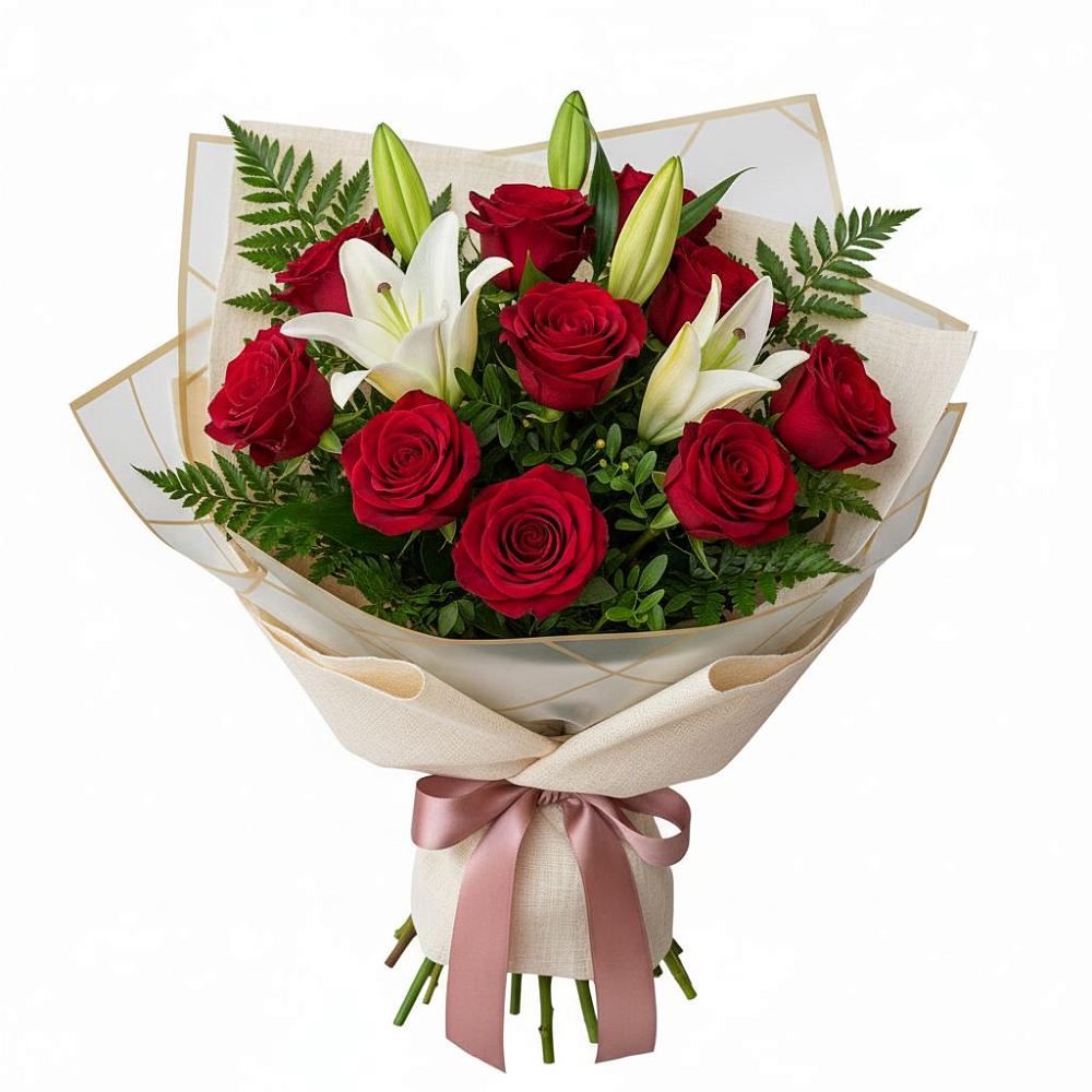 Букет цветов из: Лилии и Розы в Ивановской