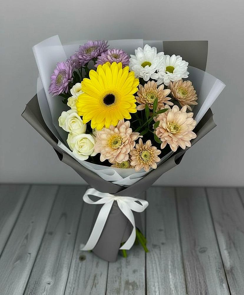Букет цветов из: Розы, Герберы и Хризантемы в Ивановской