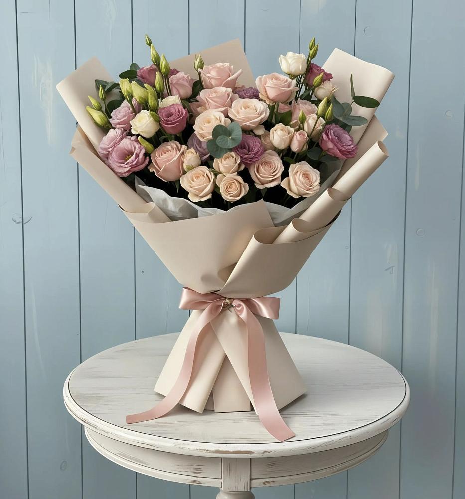 Букет цветов из: Розы и Лизиантусы в Ивановской