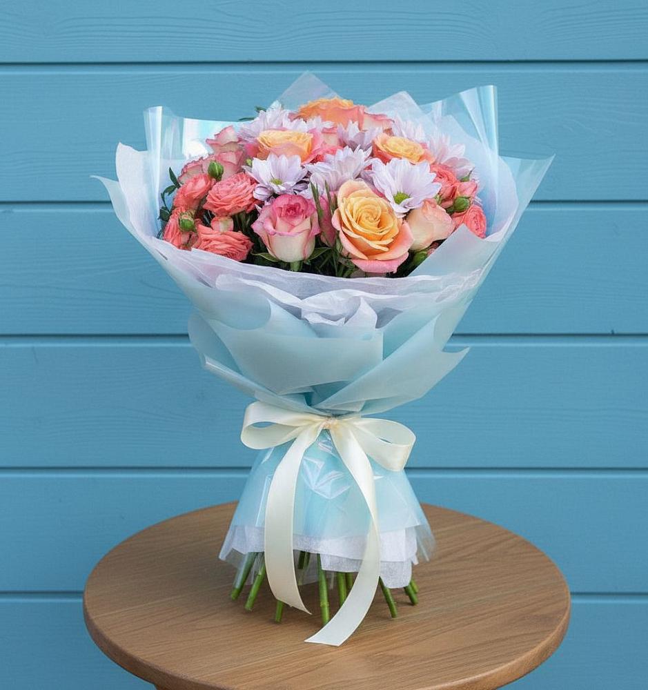 Букет цветов из: Хризантемы и Розы в Ивановской