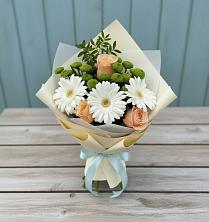 Букет цветов из:  Герберы, Розы и Хризантемы в Ивановской