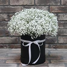 Цветочная композиция из Гипсофила в шляпной коробке в Ивановской