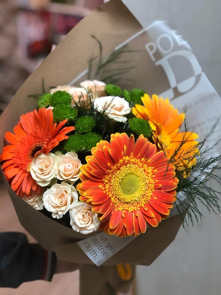 Букет цветов из: Герберы, Хризантемы и Розы в Ивановской
