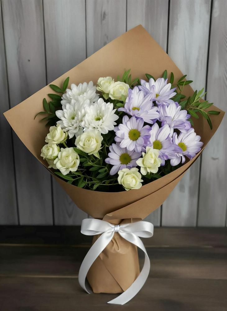 Букет цветов из: Хризантемы и Розы в Ивановской